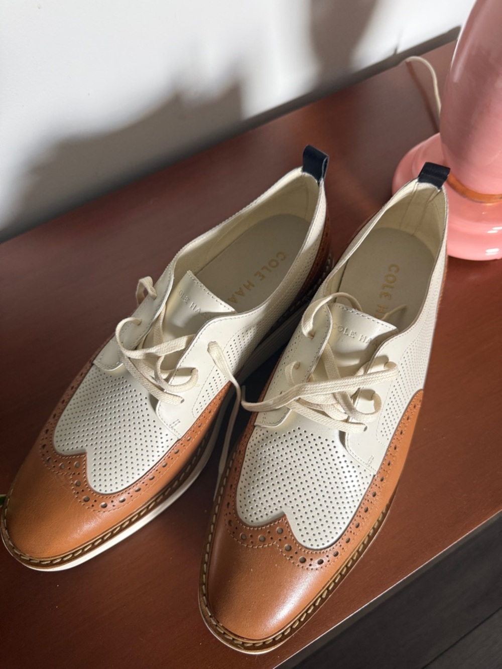 Cole Haan Two-Tone Cream and Brown Women's Brogue Flats